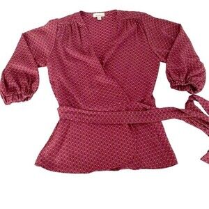 Evereve Allison Joy Purple V Neck Balloon Sleeve Wrap Top XS